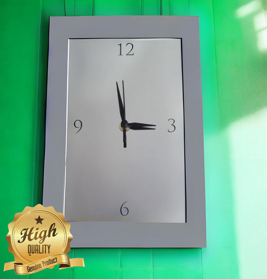 Custom Colour Frame Mirrored Rectangular Clocks - Silent Sweep Movement. Bespoke sizes & engravings