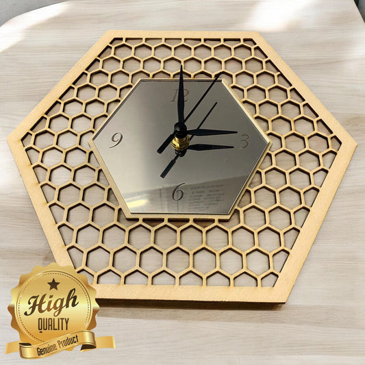 Wooden Honeycomb Clock: Hexagon Bee Hive Decor, Silent Sweep