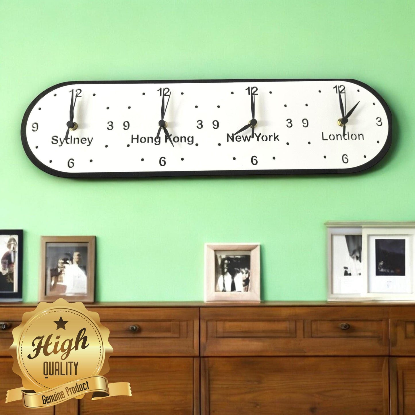 Custom Oval Four Time Zone Clock: Personalized Colors & Sizes