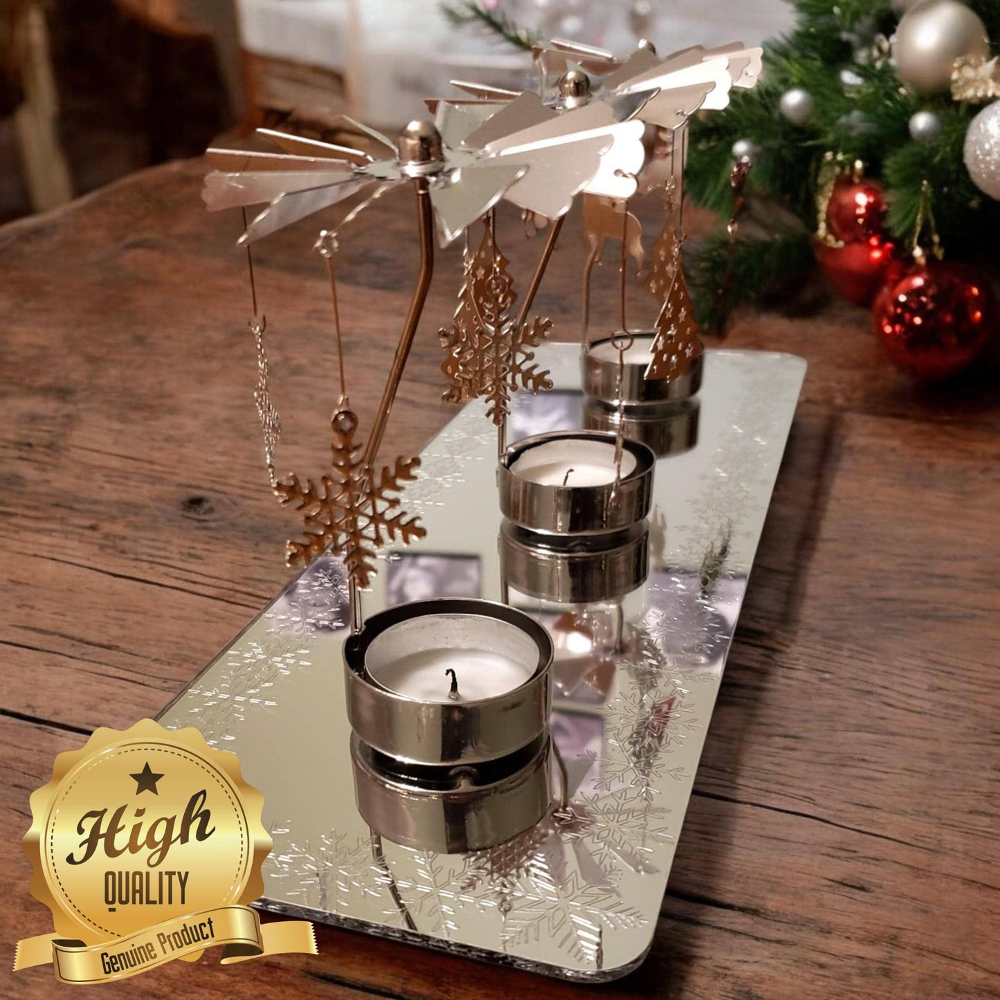 Snowflake Engraved Silver Mirror Christmas Table Runner / Table Decoration, Custom Colours, Sizes, Shapes