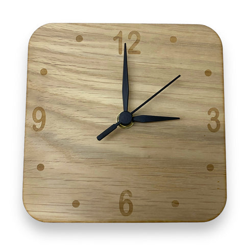 Oak Finish Square Clocks - Silent Sweep Movement, Custom Engraving, Different Colour Hands/Woods, in Many Sizes.