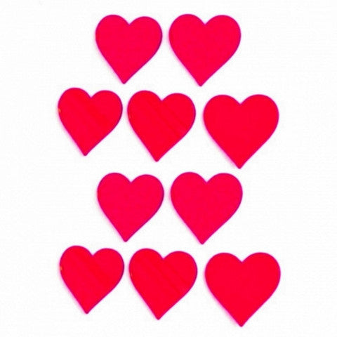 A bundle of ten red heart-shaped mirrors arranged in rows on a white background.