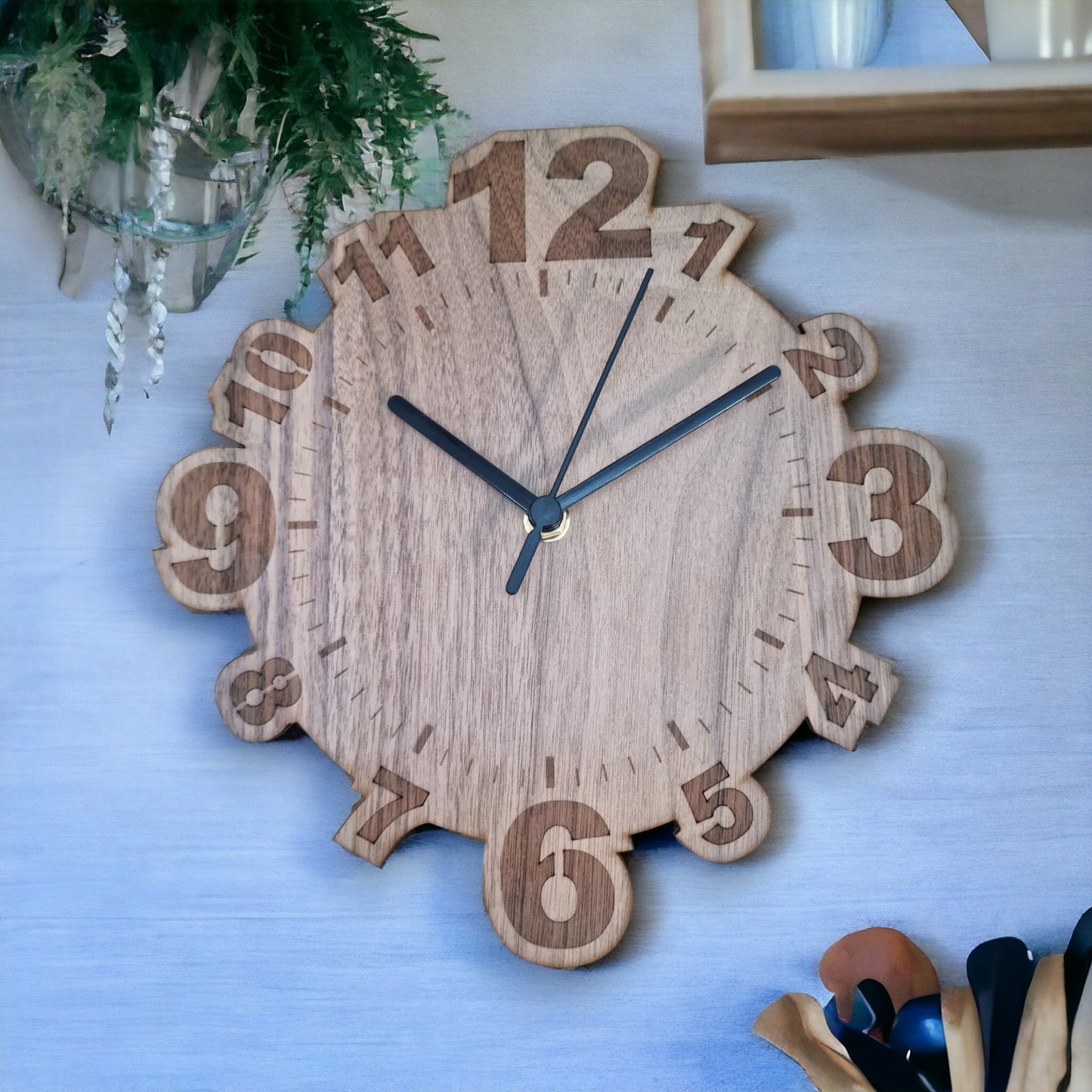 Wooden Numbered Round Clocks - Silent Sweep Movement, Custom Engraving, Different Colour Hands/Woods, in Many Sizes