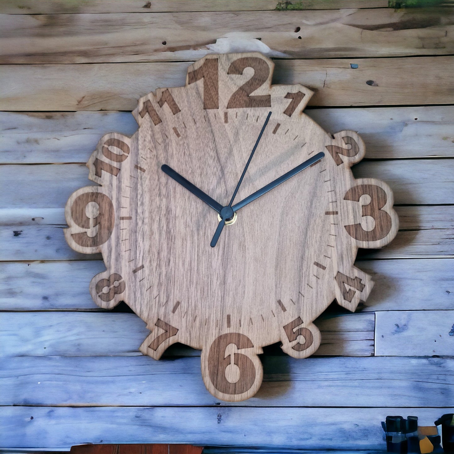 Wooden Numbered Round Clocks - Silent Sweep Movement, Custom Engraving, Different Colour Hands/Woods, in Many Sizes