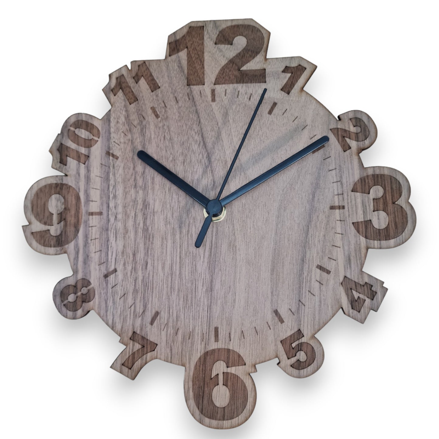 Wooden Numbered Round Clocks - Silent Sweep Movement, Custom Engraving, Different Colour Hands/Woods, in Many Sizes