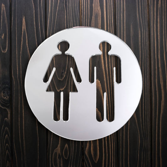 Male & Female Toilet Sign - Round - Mirrored