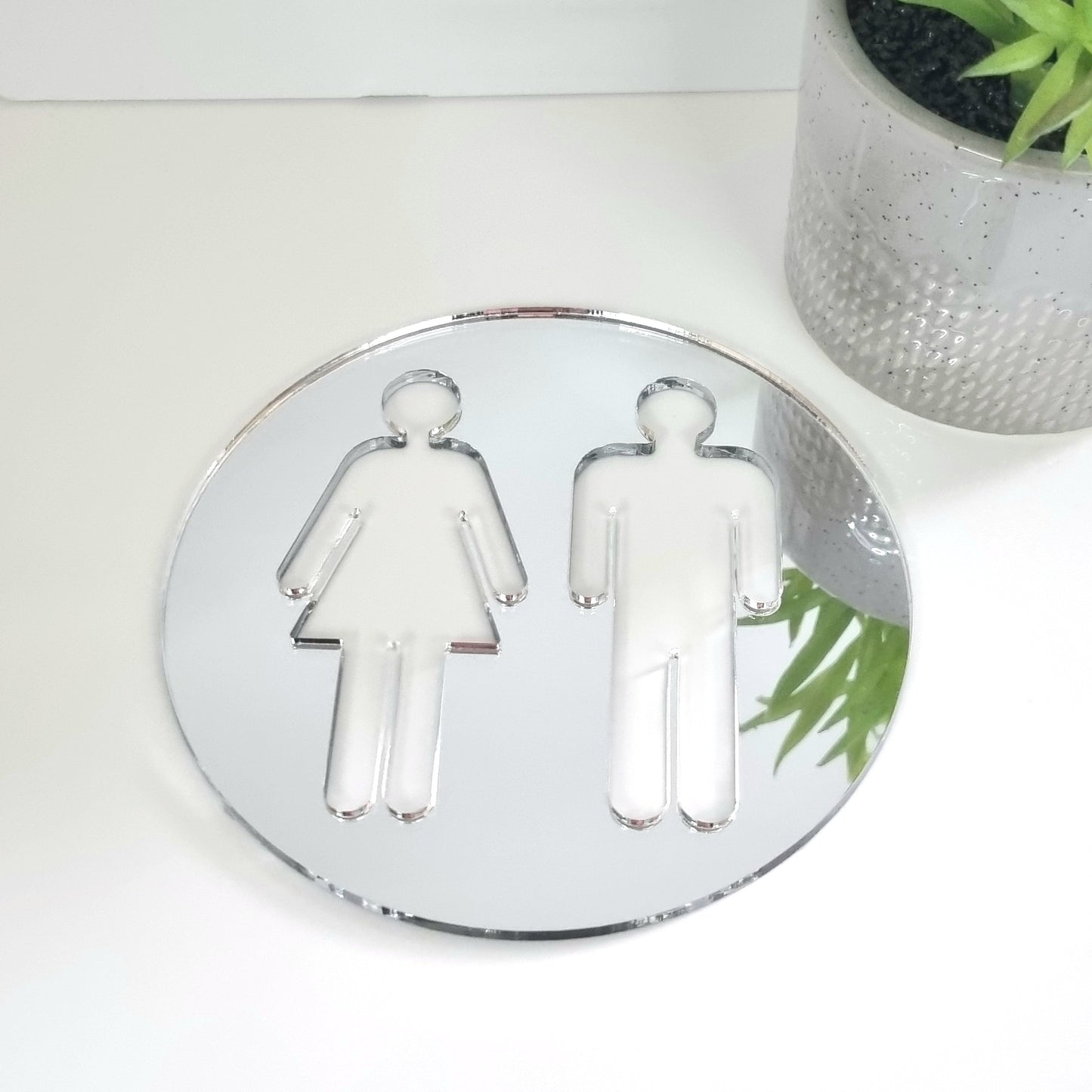 Male & Female Toilet Sign - Round - Mirrored