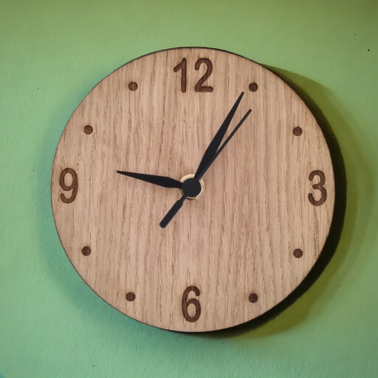 Wooden Round Clocks - Silent Sweep Movement, Custom Engraving, Different Colour Hands/Woods, in Many Sizes.