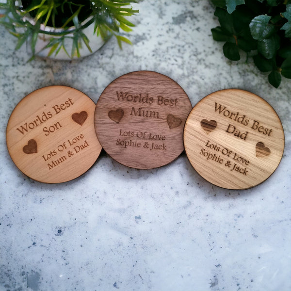 Octagon Wooden Finish Coasters, Sets of 4, 6 or 8 (12cm 4.5"), Customised Engraving, Wood Colour Options.