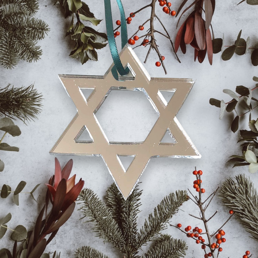 Décorations d'arbre de Noël en forme d'étoile de David en miroir