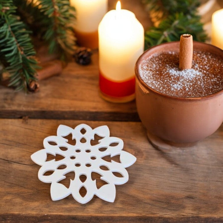 Snowflake Shaped Coasters in Clear & Gloss Finish Colours, Sets of 4, 6 or 8, Custom Sizes, Shapes & Engraving Services