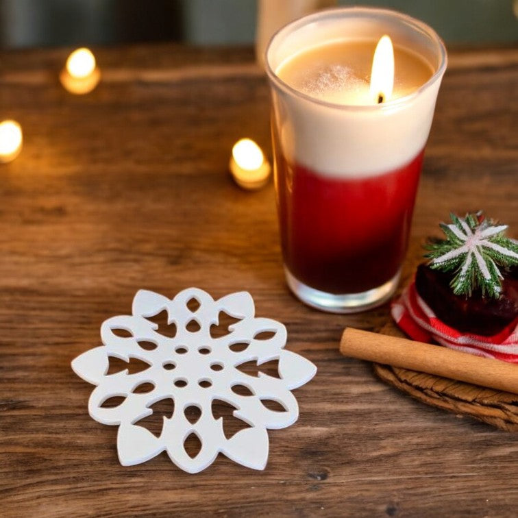 Snowflake Shaped Coasters in Clear & Gloss Finish Colours, Sets of 4, 6 or 8, Custom Sizes, Shapes & Engraving Services