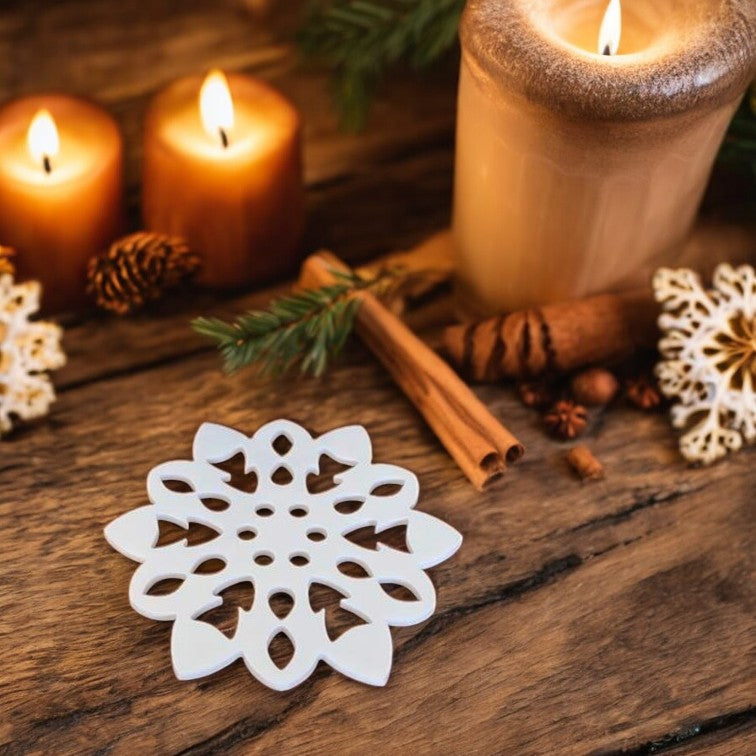 Snowflake Shaped Coasters in Clear & Gloss Finish Colours, Sets of 4, 6 or 8, Custom Sizes, Shapes & Engraving Services