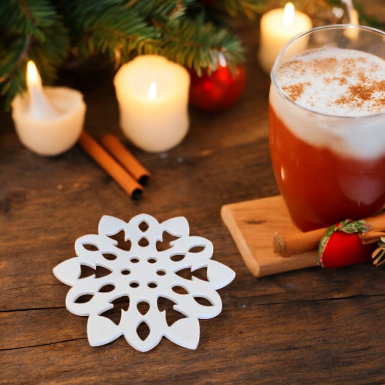 Snowflake Shaped Coasters in Clear & Gloss Finish Colours, Sets of 4, 6 or 8, Custom Sizes, Shapes & Engraving Services