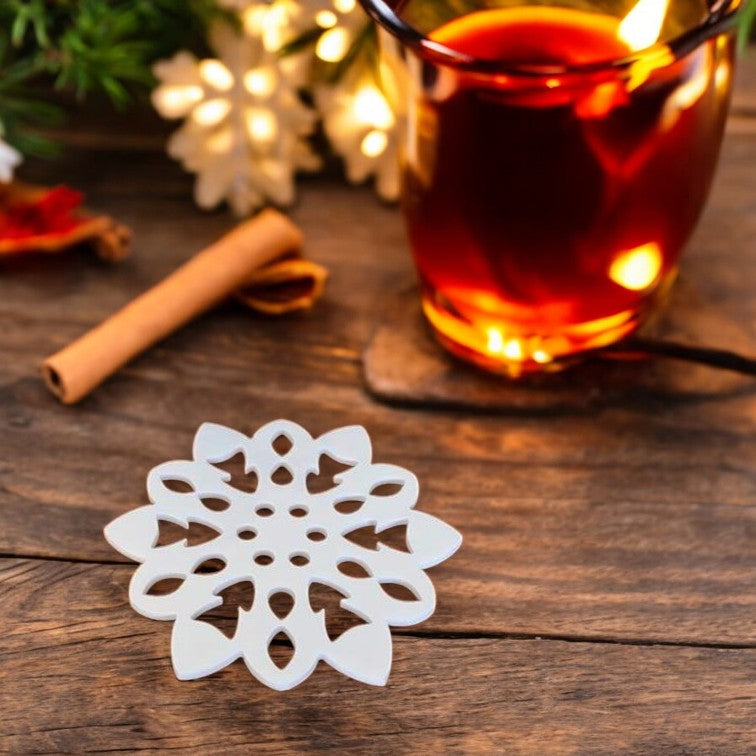 Snowflake Shaped Coasters in Clear & Gloss Finish Colours, Sets of 4, 6 or 8, Custom Sizes, Shapes & Engraving Services