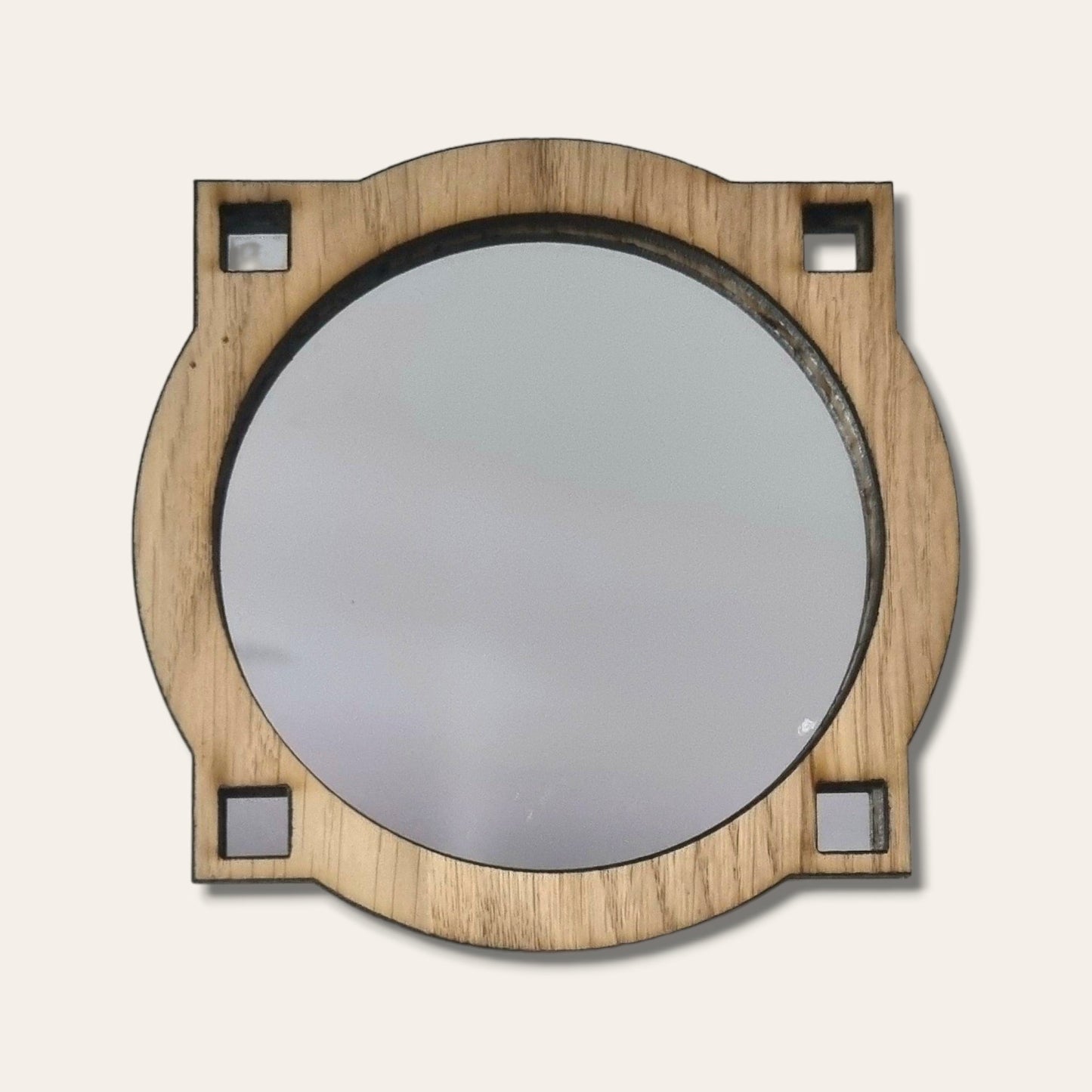 Wood Framed Round Mirror - Art Deco Style