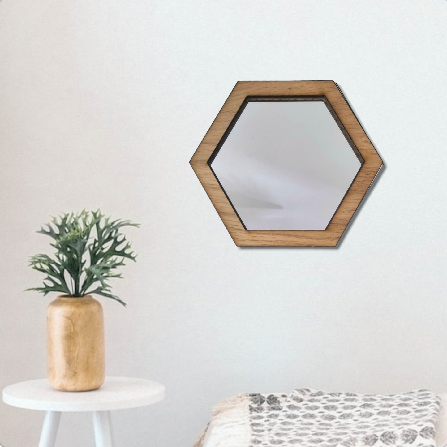 Wood Framed Hexagon Mirror