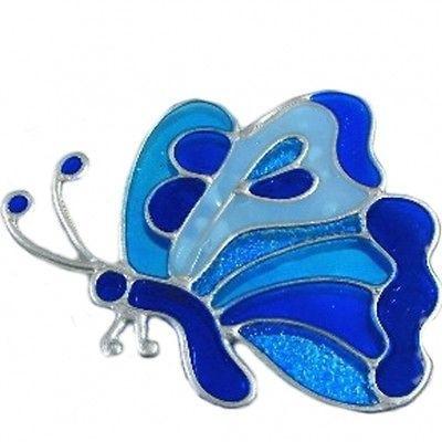 Stained Glass Effect Blue Butterflies Acrylic Mirrors, Bespoke Sizes & Engraving Services