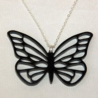 Butterfly Necklace - Black Acrylic 4cm x 2.5cm and Silver Plated 18inch Chain