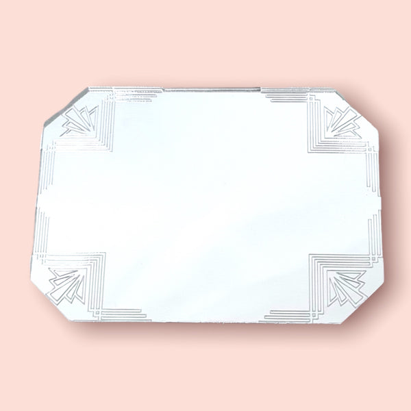 Rectangular Etched Art Deco  Shaped Mirrors with White Backing & Hooks