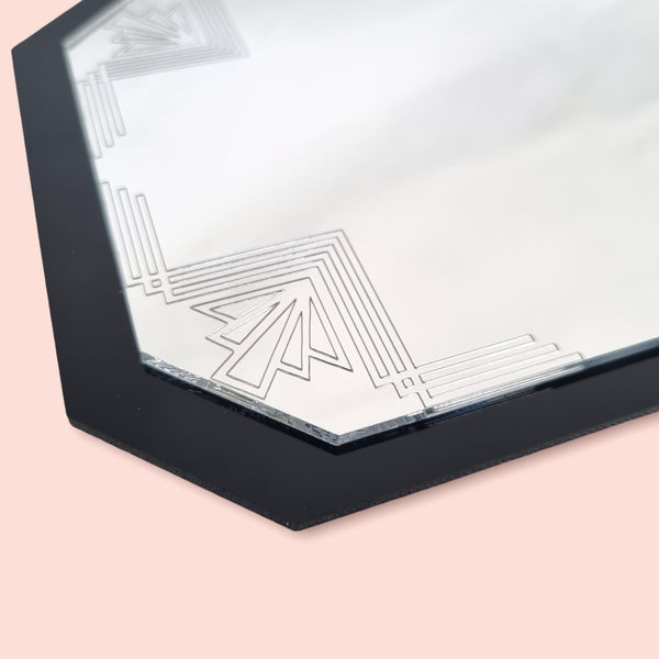 Rectangular Etched Art Deco Shaped Mirrors with a Colour Frame of your choice & Hooks