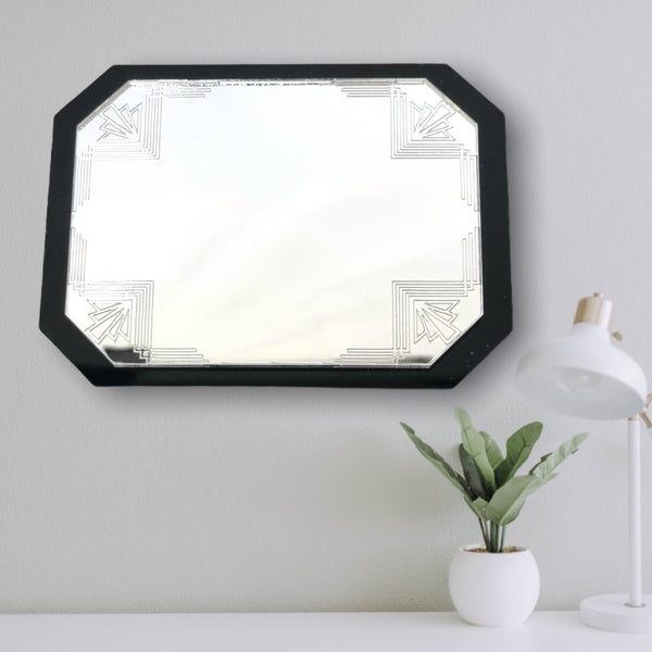 Rectangular Etched Art Deco Shaped Mirrors with a Colour Frame of your choice & Hooks