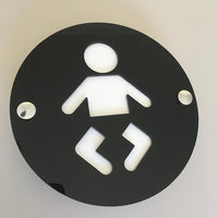 Round Baby Changing Toilet Sign - Black & White Gloss Finish