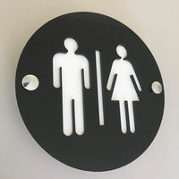 Round Male & Female Toilet Sign - Black & White Gloss Finish