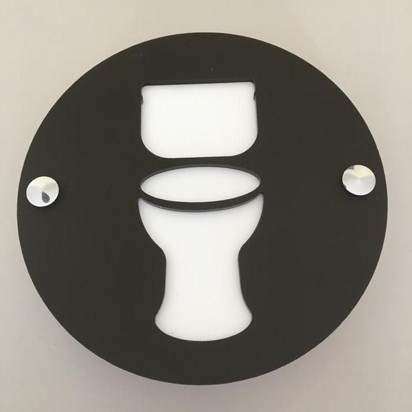 Round Toilet Sign - Black & White Gloss Finish