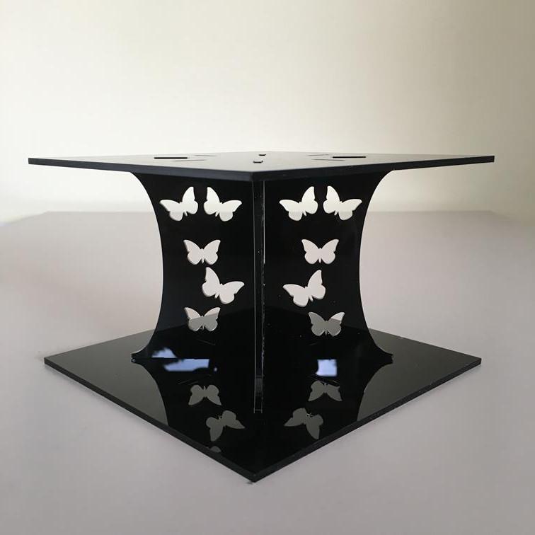 Butterfly Square Wedding/Party Cake Separator - Black