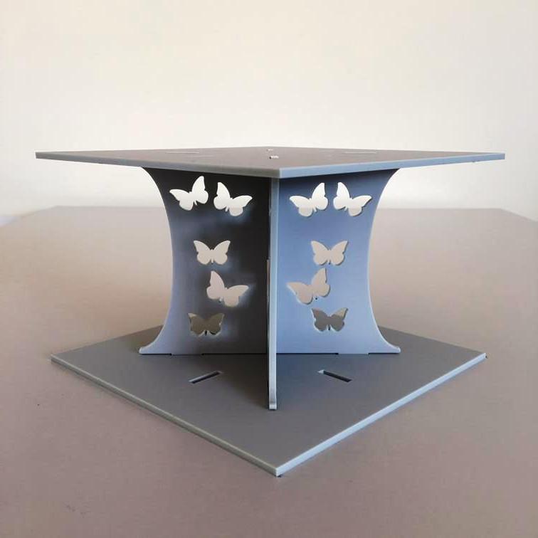 Butterfly Square Wedding/Party Cake Separator - Light Grey