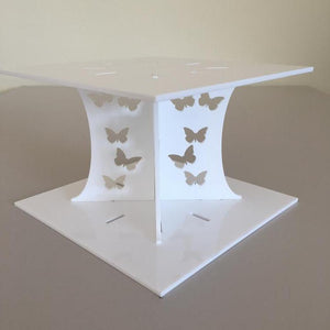 Butterfly Square Wedding/Party Cake Separator - White