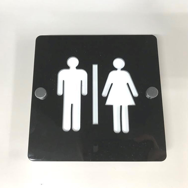 Square Male & Female Toilet Sign - Black & White Gloss Finish