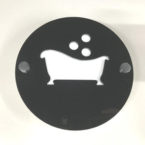 Round Bathroom "Bath & Bubbles" Sign - Black & White Gloss Finish