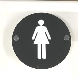 Round Female Toilet Sign - Black & White Gloss Finish