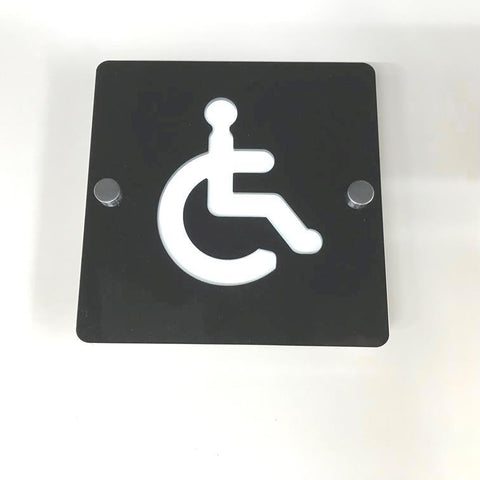 Square Disabled Toilet Sign - Black & White Finish
