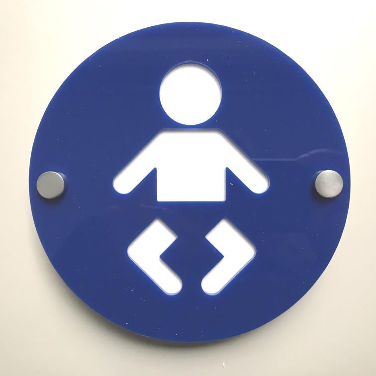 Round Baby Changing Toilet Sign - Blue & White Gloss Finish