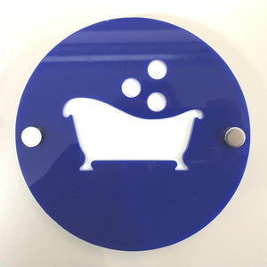 Round Bathroom "Bath & Bubbles" Sign - Blue & White Gloss Finish
