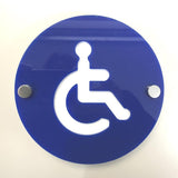 Round Disabled Toilet Sign - Blue & White Gloss Finish