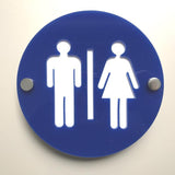 Round Male & Female Toilet Sign - Blue & White Gloss Finish