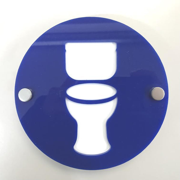 Round Toilet Sign - Blue & White Gloss Finish