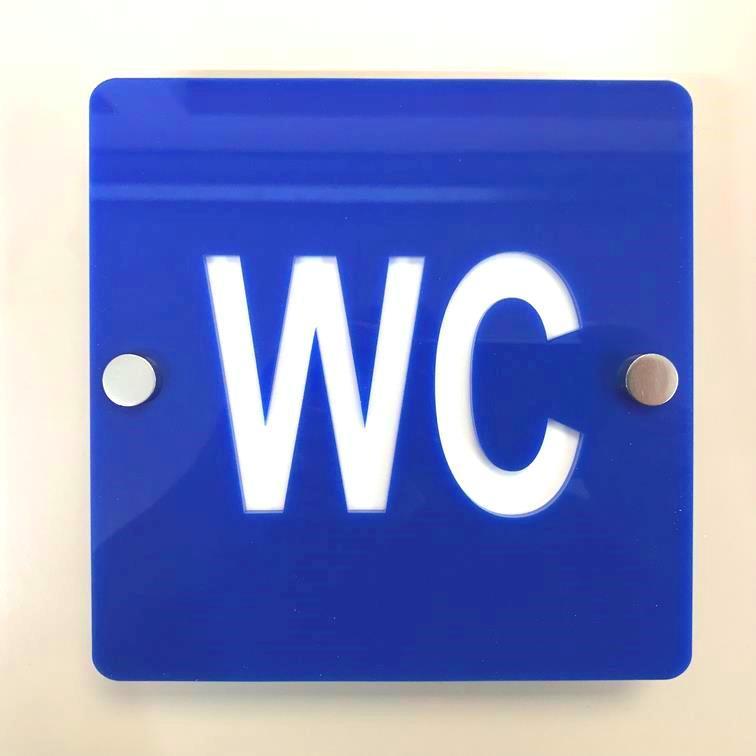 Square WC Toilet Sign - Blue & White Gloss Finish