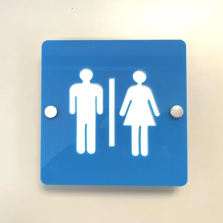 Square Male & Female Toilet Sign - Bright Blue & White Gloss Finish
