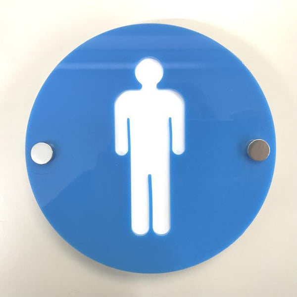 Round Male Toilet Sign - Bright Blue & White Gloss Finish