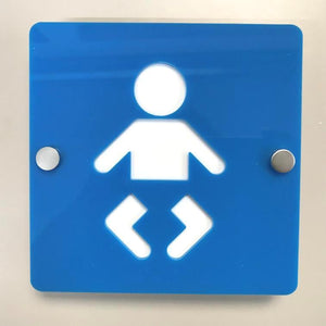 Square Baby Changing Toilet Sign - Bright Blue & White Gloss Finish