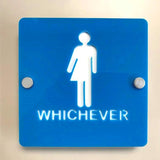 Square "Whichever" Toilet Sign - Bright Blue & White Gloss Finish
