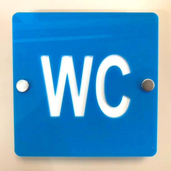 Square WC Toilet Sign - Bright Blue & White Gloss Finish