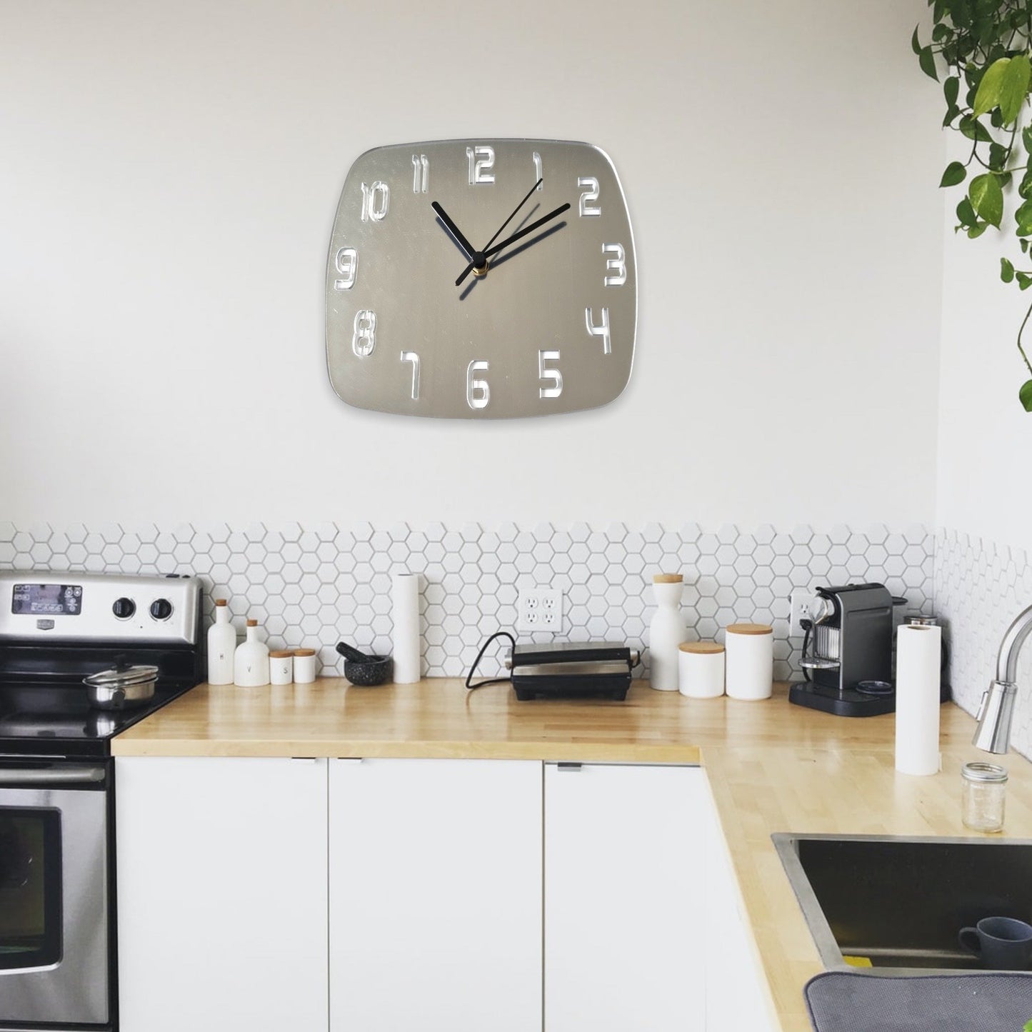 Contemporary Numbered Square Shaped Two Colour Clocks - Many Colour Choices