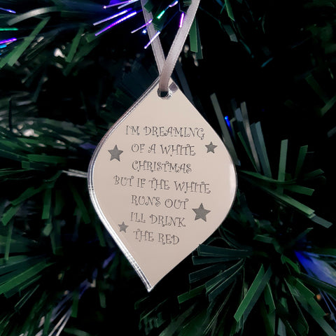 Diamond Bauble "White Christmas" Engraved Christmas Tree Decorations Mirrored