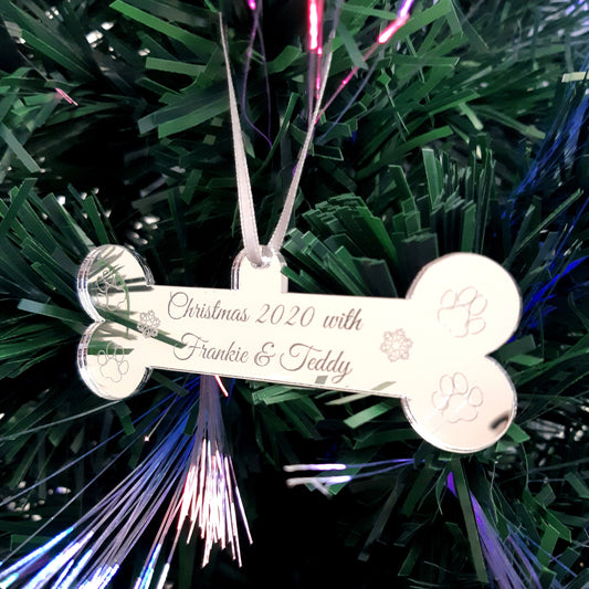 Os de chien, décorations de sapin de Noël gravées personnalisées en miroir